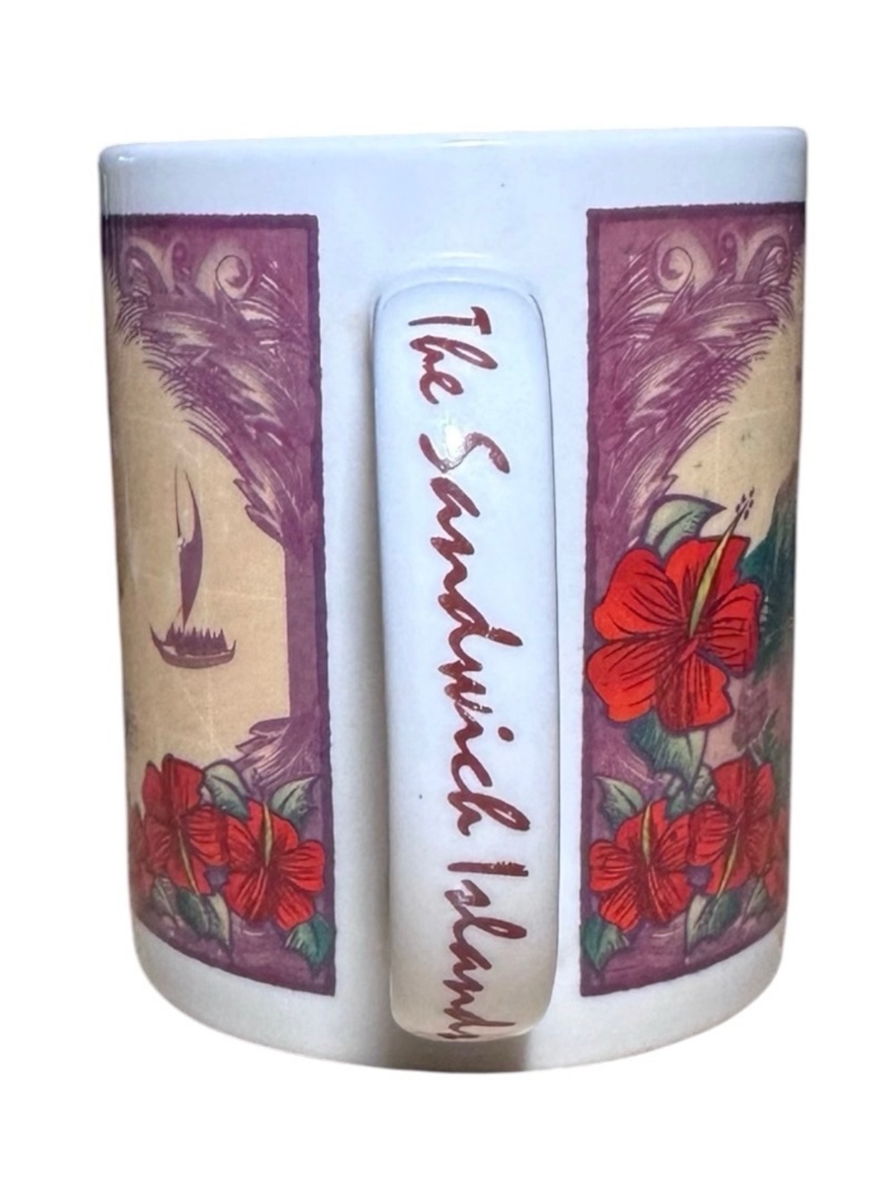 Hawaii Map Ceramic Coffee Mug - White with Beige, Green & Red Design - Picture 4 of 9